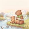 Inside Capy's Big Red Wave - breathing together Capy and Mama sitting by the river breathing slowly together