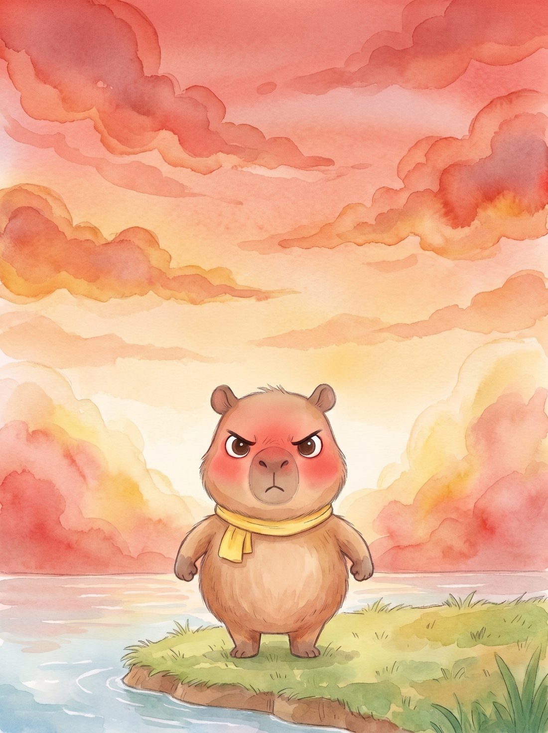 Capy surrounded by a red glow, overwhelmed by anger