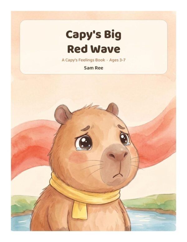 Capy's Big Red Wave - cover Front cover of Capy's Big Red Wave by Sam Ree, a Capy's Feelings Book for ages 3 to 7