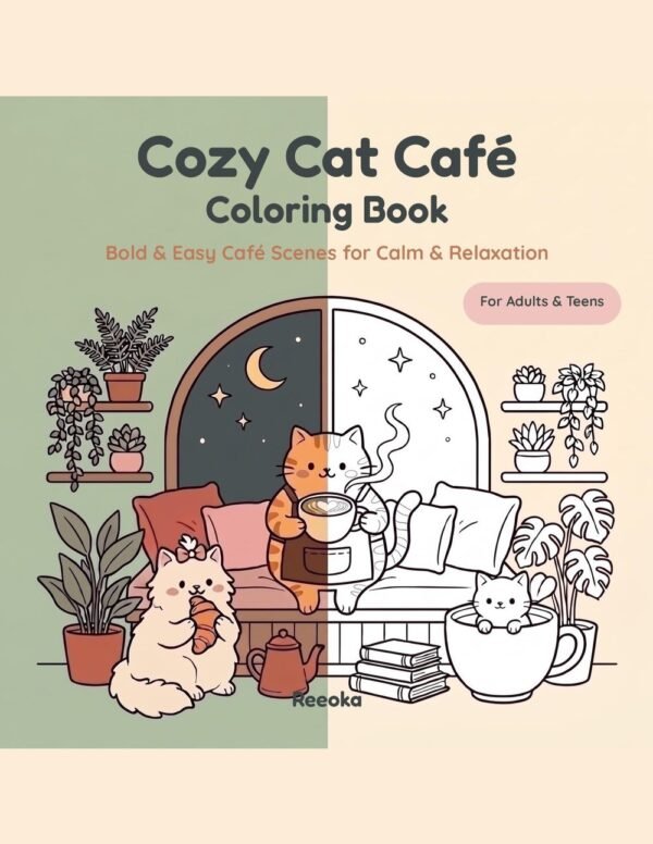 Cover of the Cozy Cat Cafe bold and easy coloring book by Reeoka