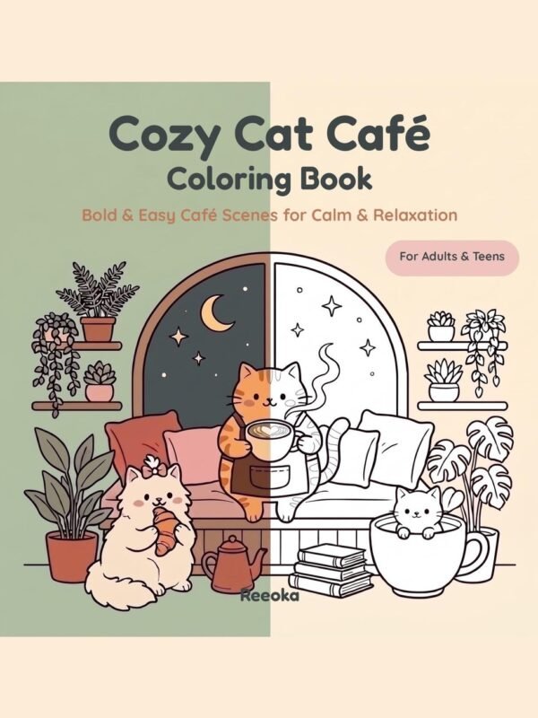 Cover of the Cozy Cat Cafe bold and easy coloring book by Reeoka