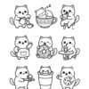 A sheet of nine cut-out cafe cat stickers to color