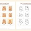 Nine printable Capy feelings cards from left out to loved, in color and in line art