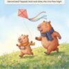 Inside page: on a dry morning Capy and Papa run up the meadow hill and the kite flies high with its rainbow tails