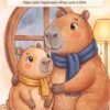 Inside page: Papa puts his arm around Capy by the rainy window. Oh well, maybe next time.