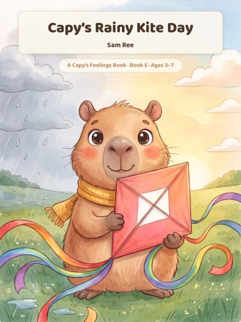 Cover of Capy's Rainy Kite Day, book five of A Capy's Feelings Book