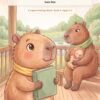 Cover of Capy's Special Five Minutes: Capy hugs a green story book on the porch while Mama holds baby Mini behind him