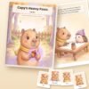Capy's Heavy Paws printable book shown with real pages from inside, by Reeoka