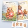 Capy's Rainy Kite Day printable book shown with real pages from inside, by Reeoka